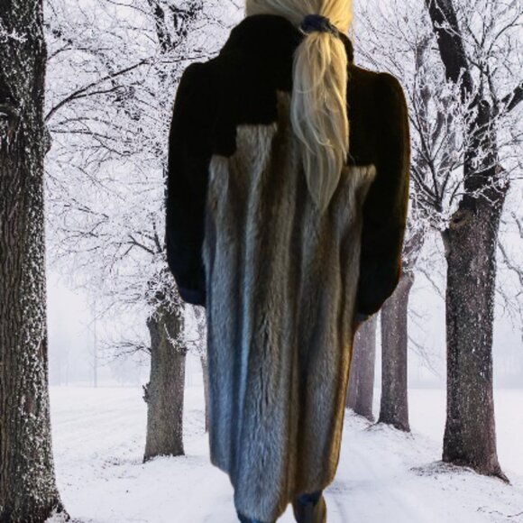 Stunning Vintage Real Fur Coat 2-Tone Size Large Mob Wife Luxury Winter - Picture 3 of 13